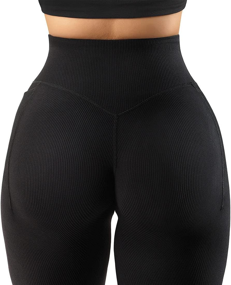 Women Ribbed Seamless Leggings High Waisted Workout Gym Yoga Pants