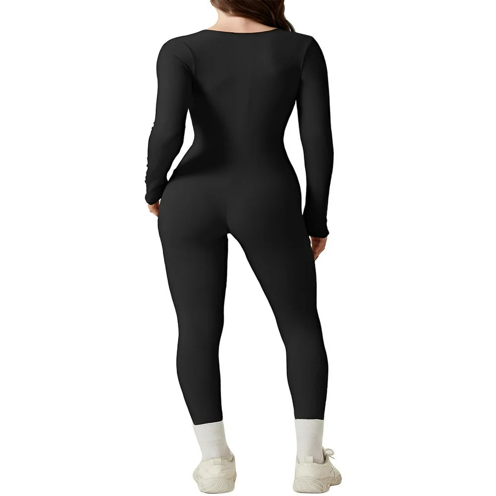 Women Yoga Jumpsuits Workout Long Sleeve Sport Jumpsuits Full Length Bodycon Leggings